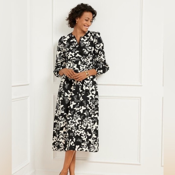 Talbots Women's Dotted Butterflies Poplin Shirtdress - Picture 1 of 9